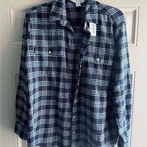 Old Navy Flannel “The Boyfriend Shirt”, NWT, Navy and Baby Blue, S